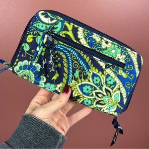 Vera Bradley blue and green paisley zip up wristlet wallet
